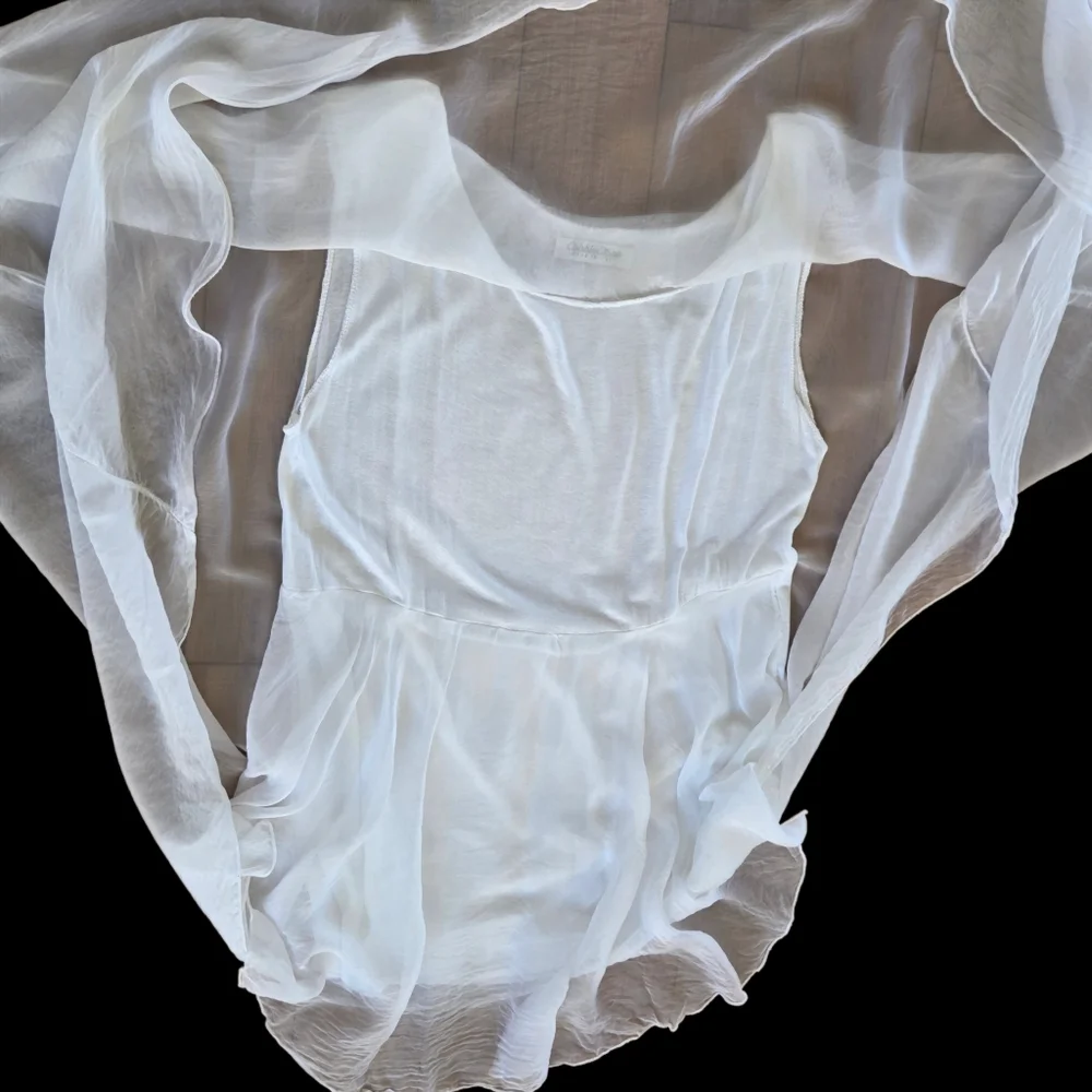 Cobblestone Made in Italy Silk Blouse Top Ethereal Layered Tunic White S - Picture 8 of 16
